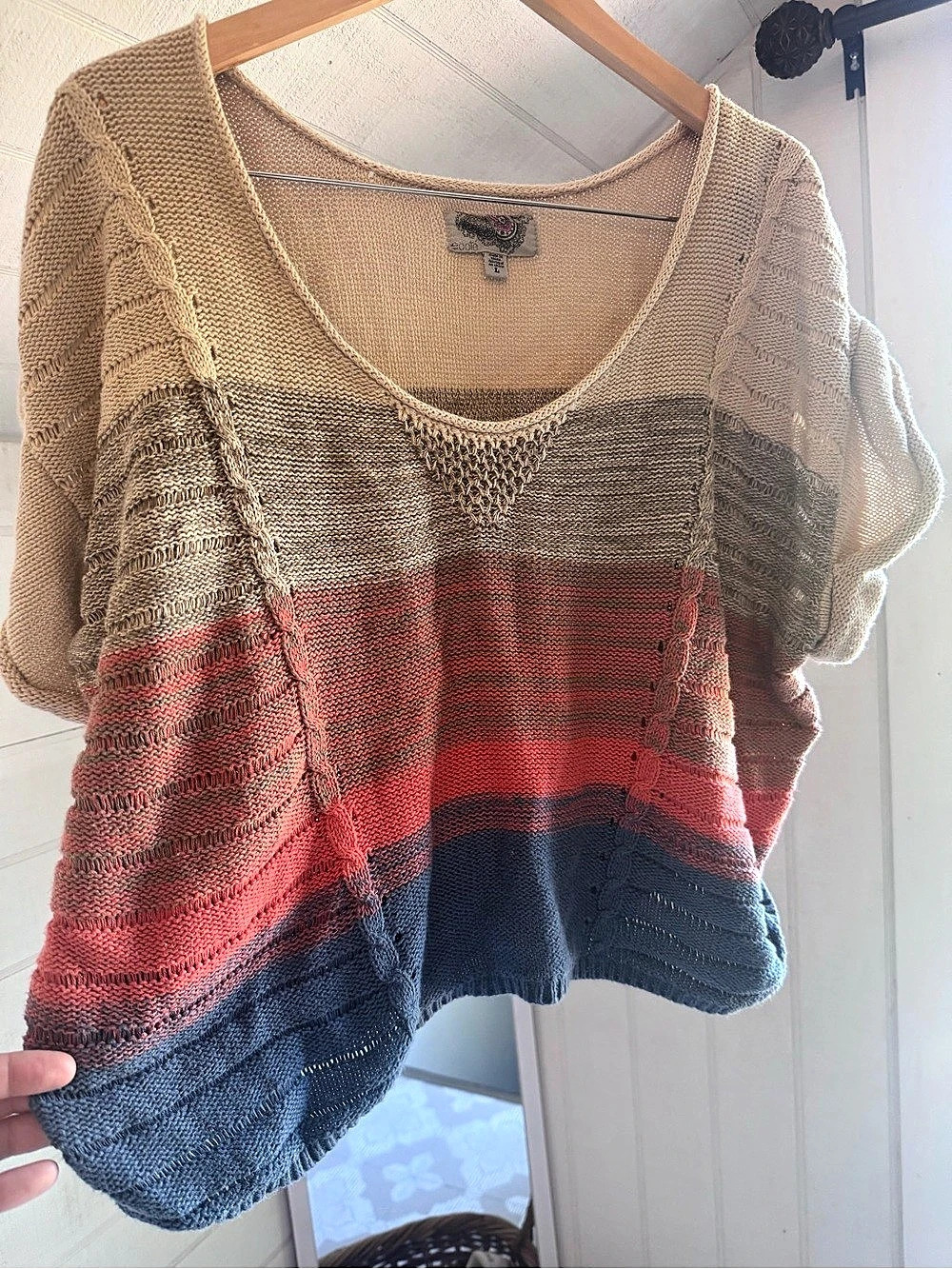 Ecote Daybreak Gradient Stripe Sweater Cotton Size Large